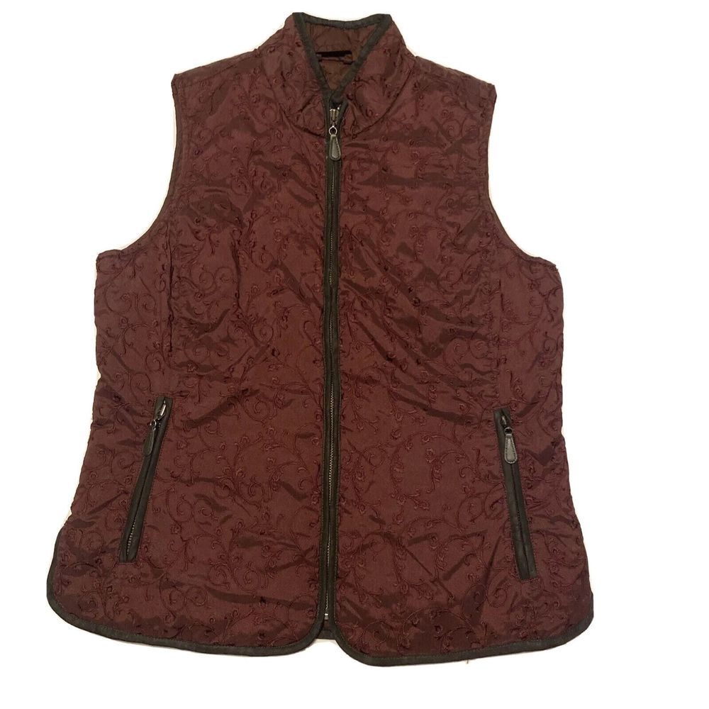 Eddie Bauer Premium Goose Down Quilted Vest Women’s Medium Black Embroidered Zip